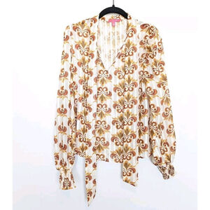 FLYING TOMATO Gracefully Flowing Blouse Womens Size S Brown Long Sleeve Sheer